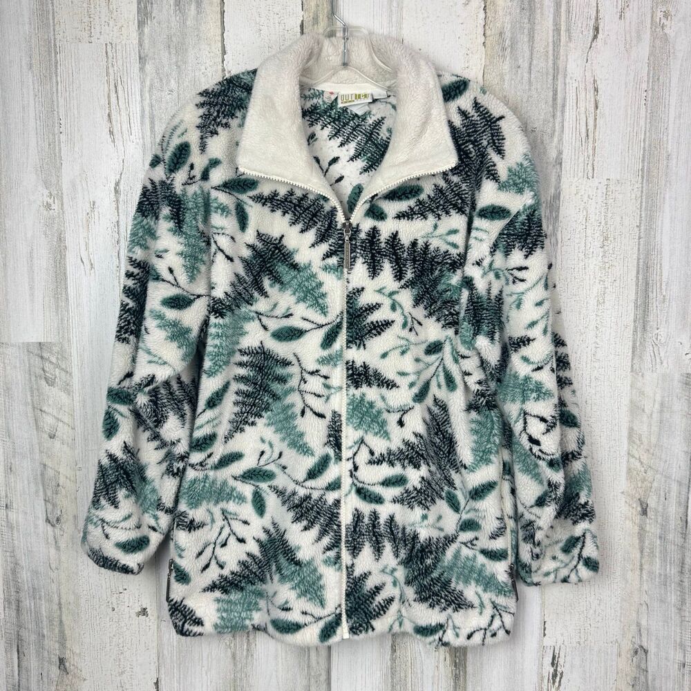 Vintage Duffel Outdoor Leaf Nature Fleece Jacket Size Small All Over Print